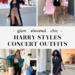 collage of women wearing chic and fun outfits for a Harry Styles concert