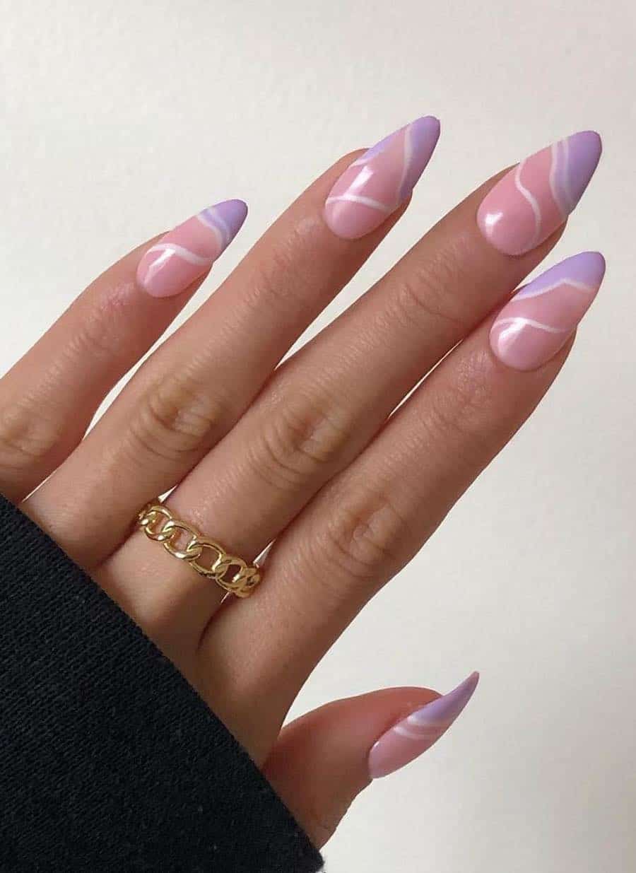 image of a hand with light pink and purple abstract wavy designs
