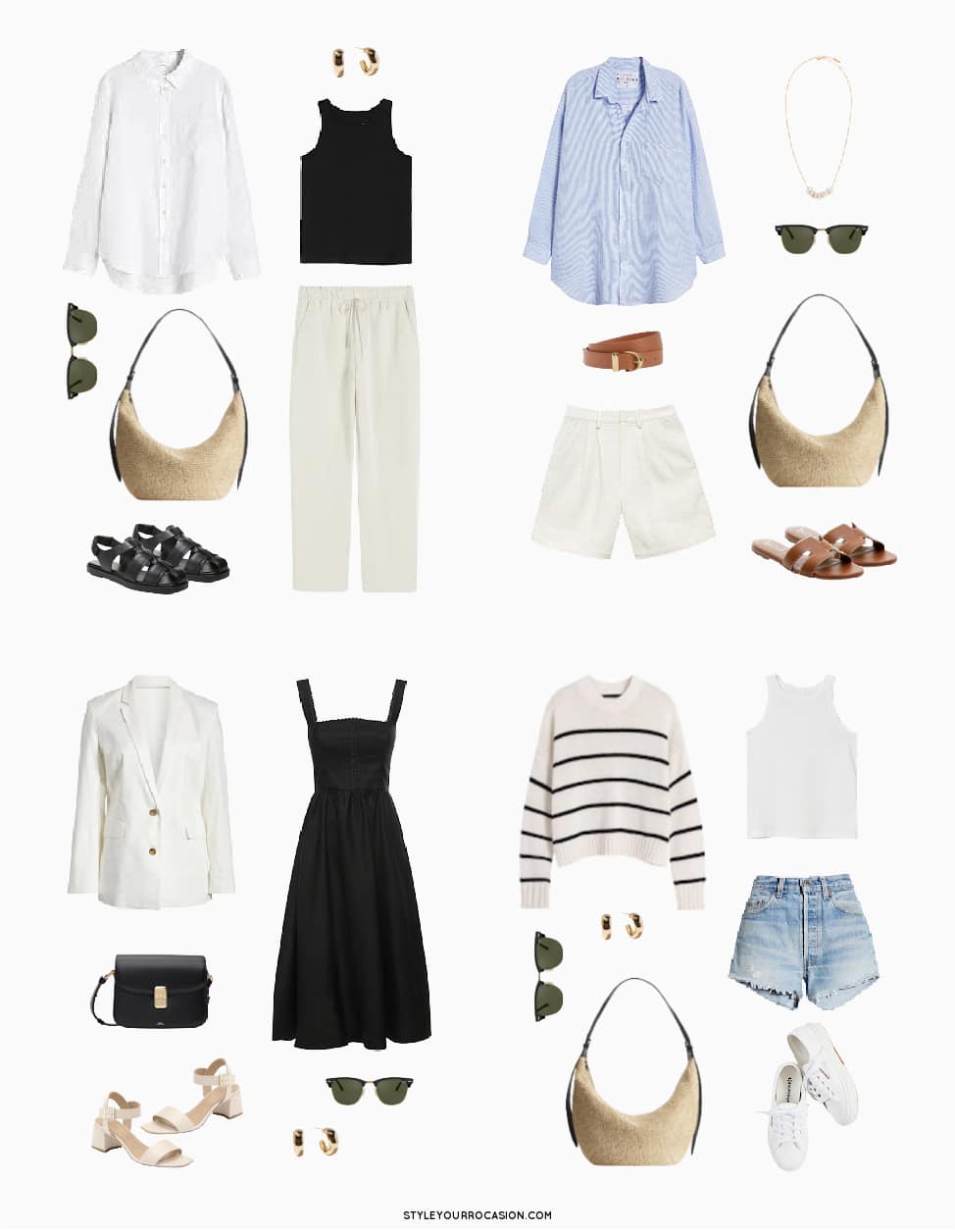 image of a collage of neutral, minimal outfits from a summer capsule wardrobe for 2023