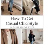 Pinterest collage of women wearing casual chic outfits that are neutral and minimal
