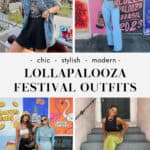 pinterest collage of five women wearing stylish outfits for Lollapalooza