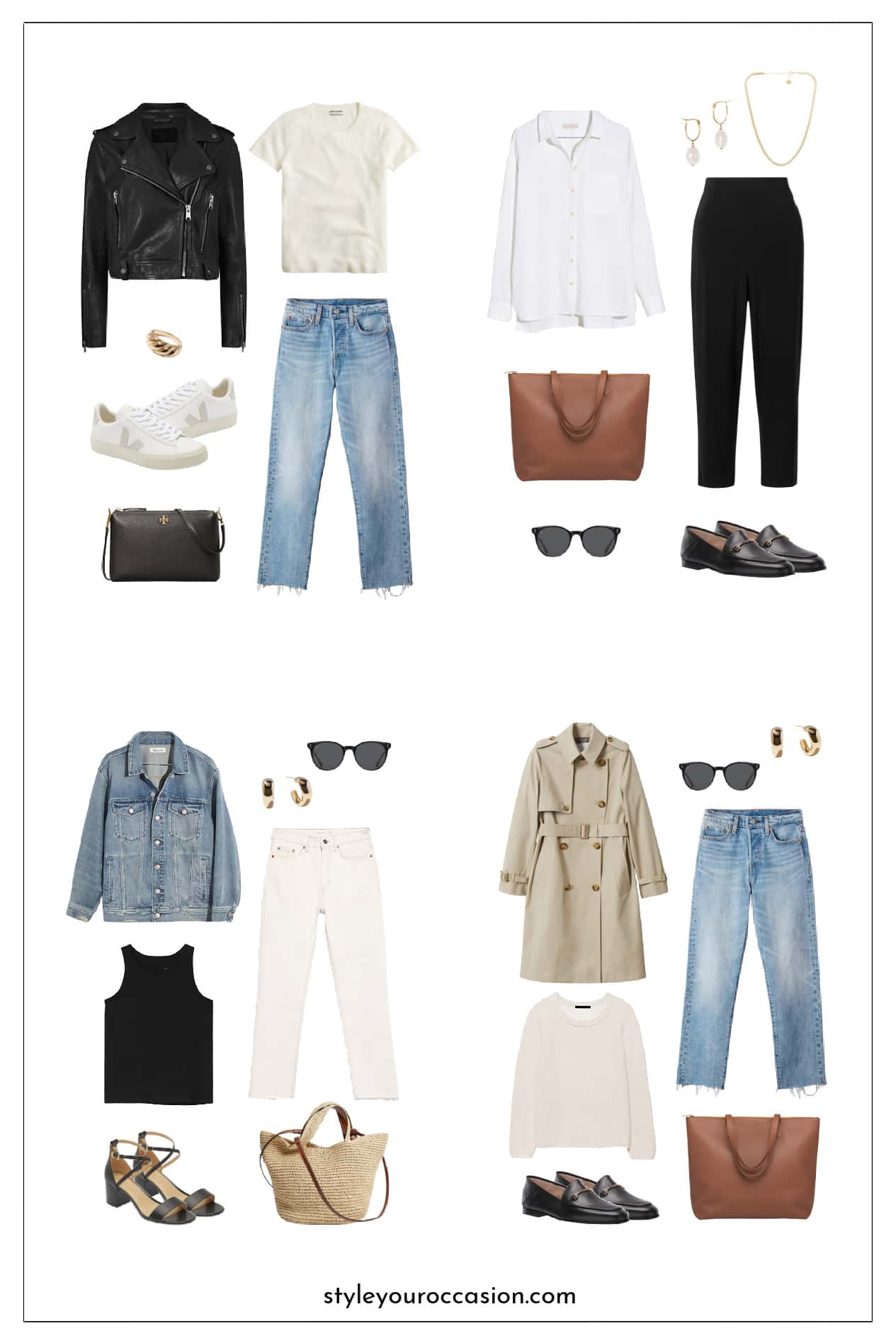 image of a collage of neutral women's outfits for a minimalist capsule wardrobe