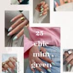 pinterest collage of hands with stylish mint green nails and light green nail designs