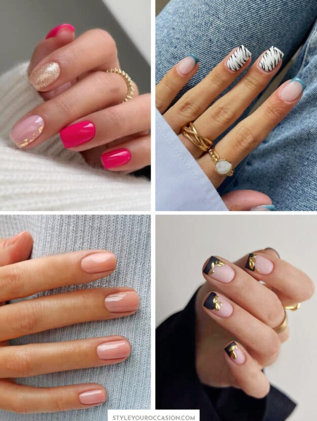 collage of hands with short nail designs