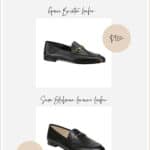 Image comparing the black Gucci brixton loafer with a dupe loafer from Sam Edelman