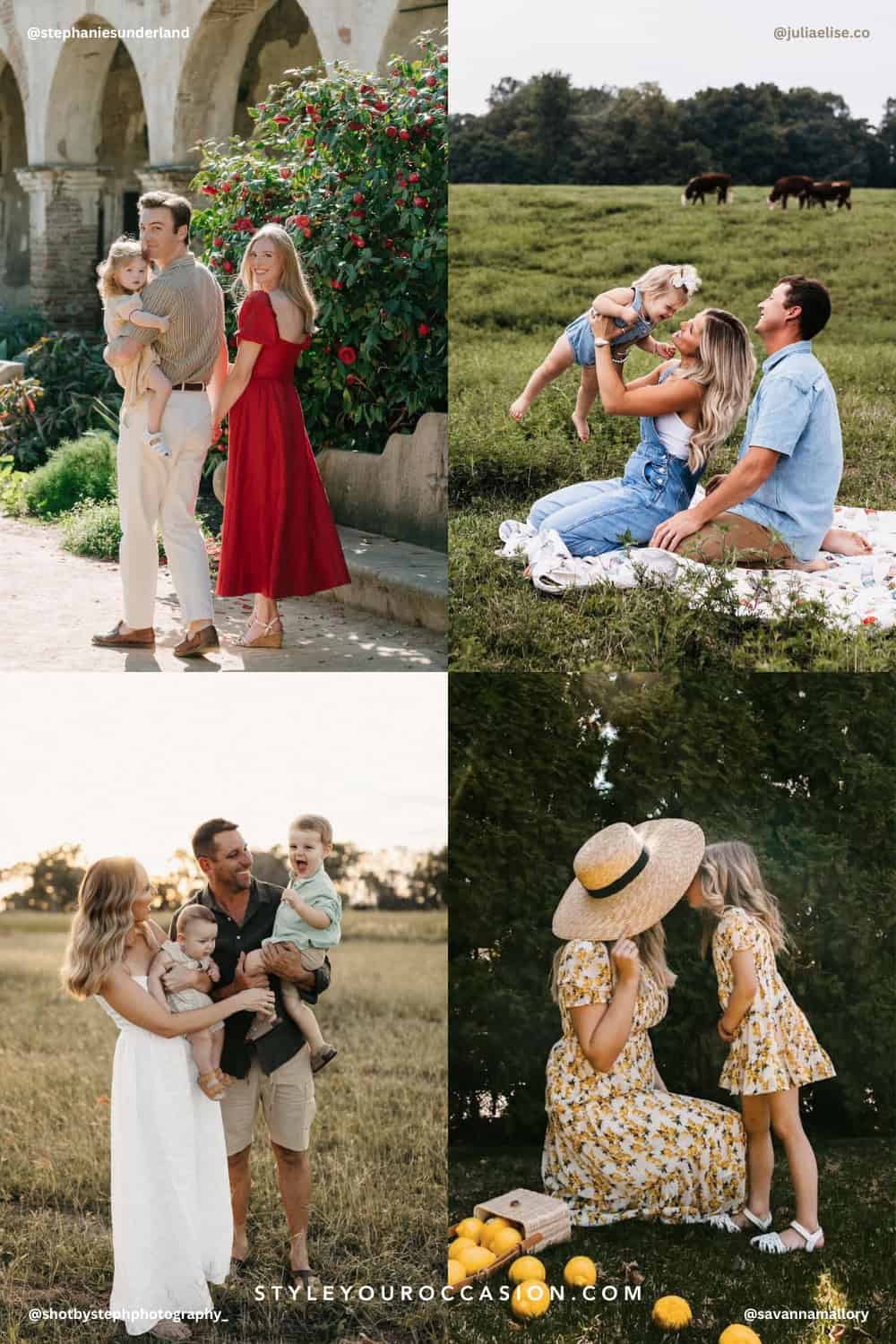 collage of four summer family photoshoots