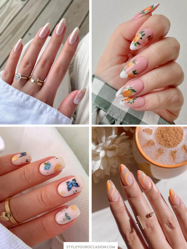 image collage of chic summer nails with nail art and simple polish