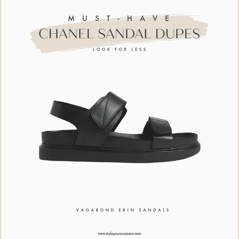 Image board of a black Chanel sandal dupe by Vagabond