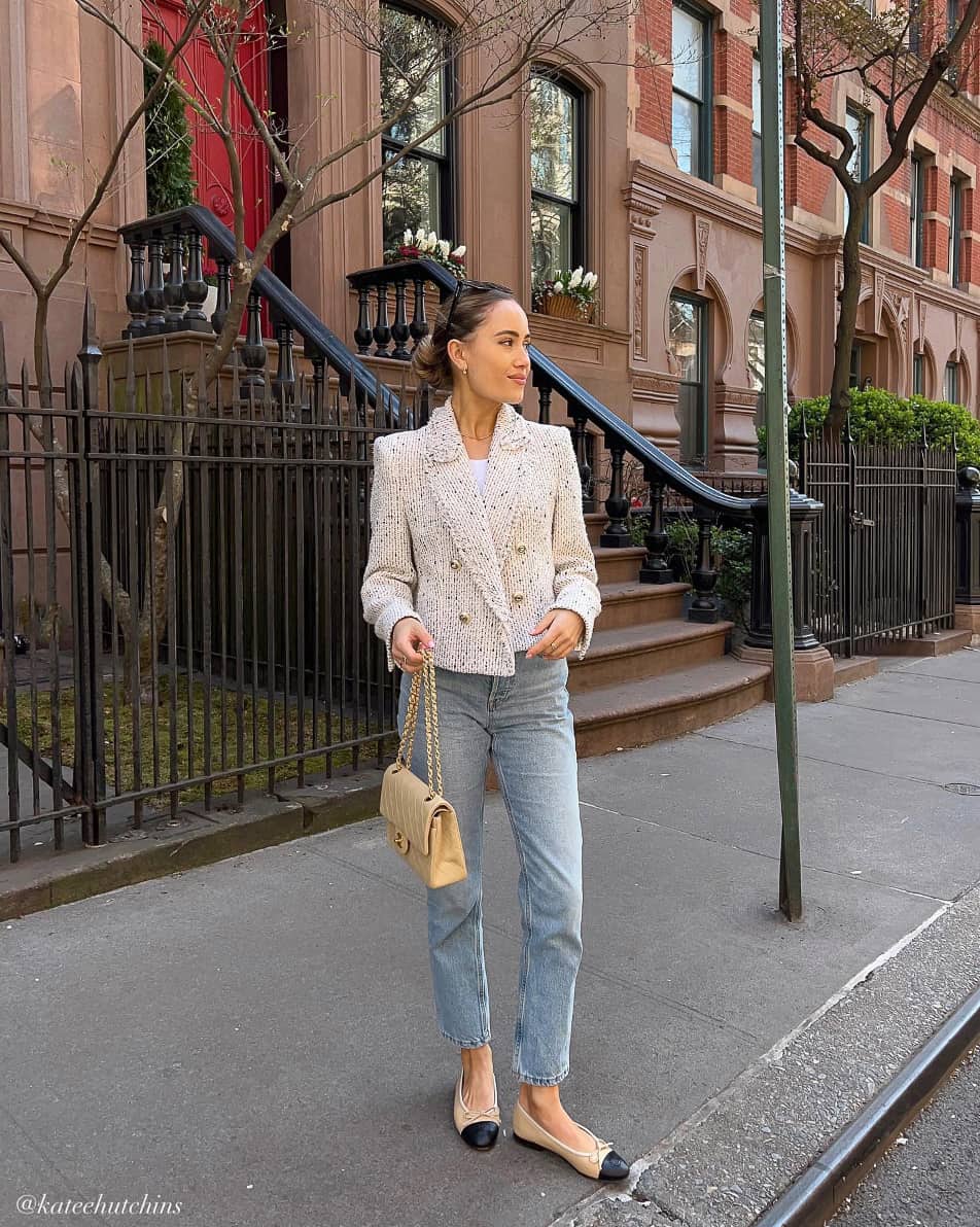 Dana on Instagram New for spring Chanel denim ballet flats and frame  Le Jane Crop in Rossum   outfit ideas spring outfits jcrew outfit  inspo frame