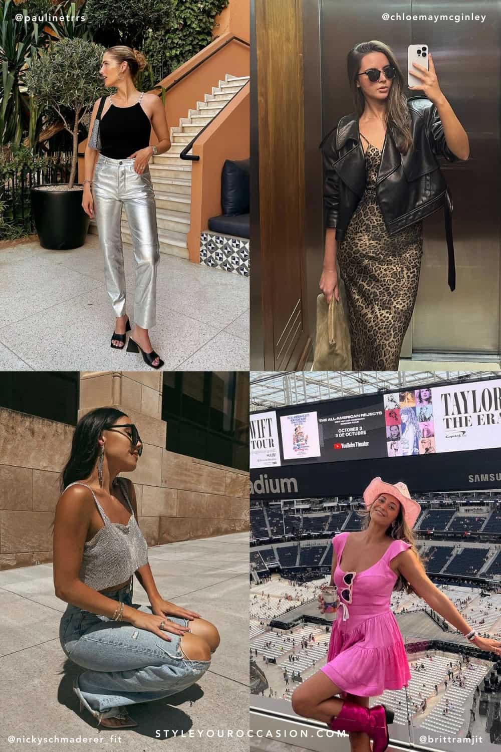 collage of women wearing stylish summer concert outfits