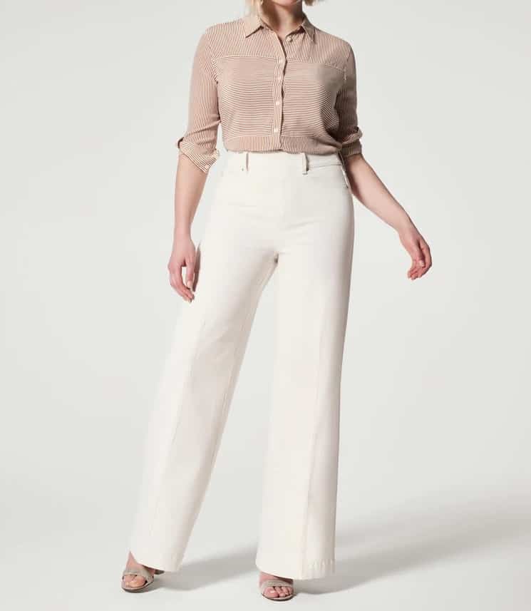 An image of wide leg white jeans from Spanx