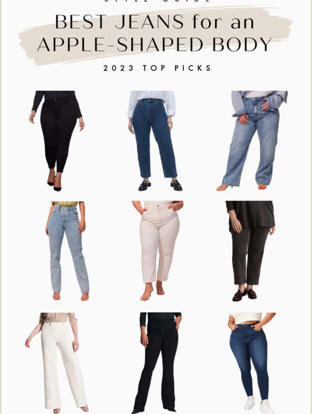 An image board of the best jeans for apple shape