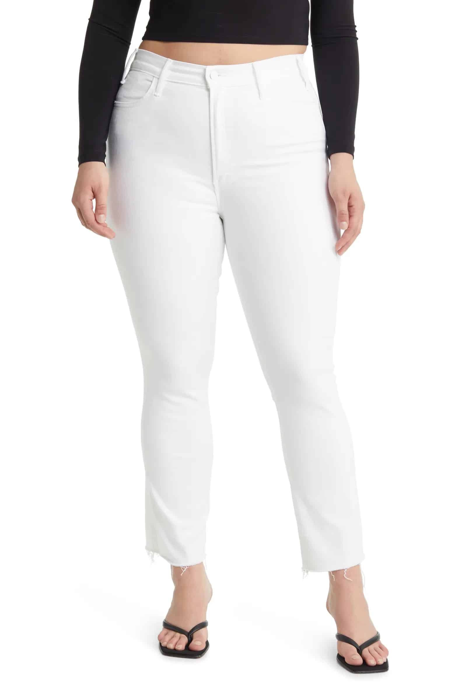 an image of white frayed hem jeans from Mother