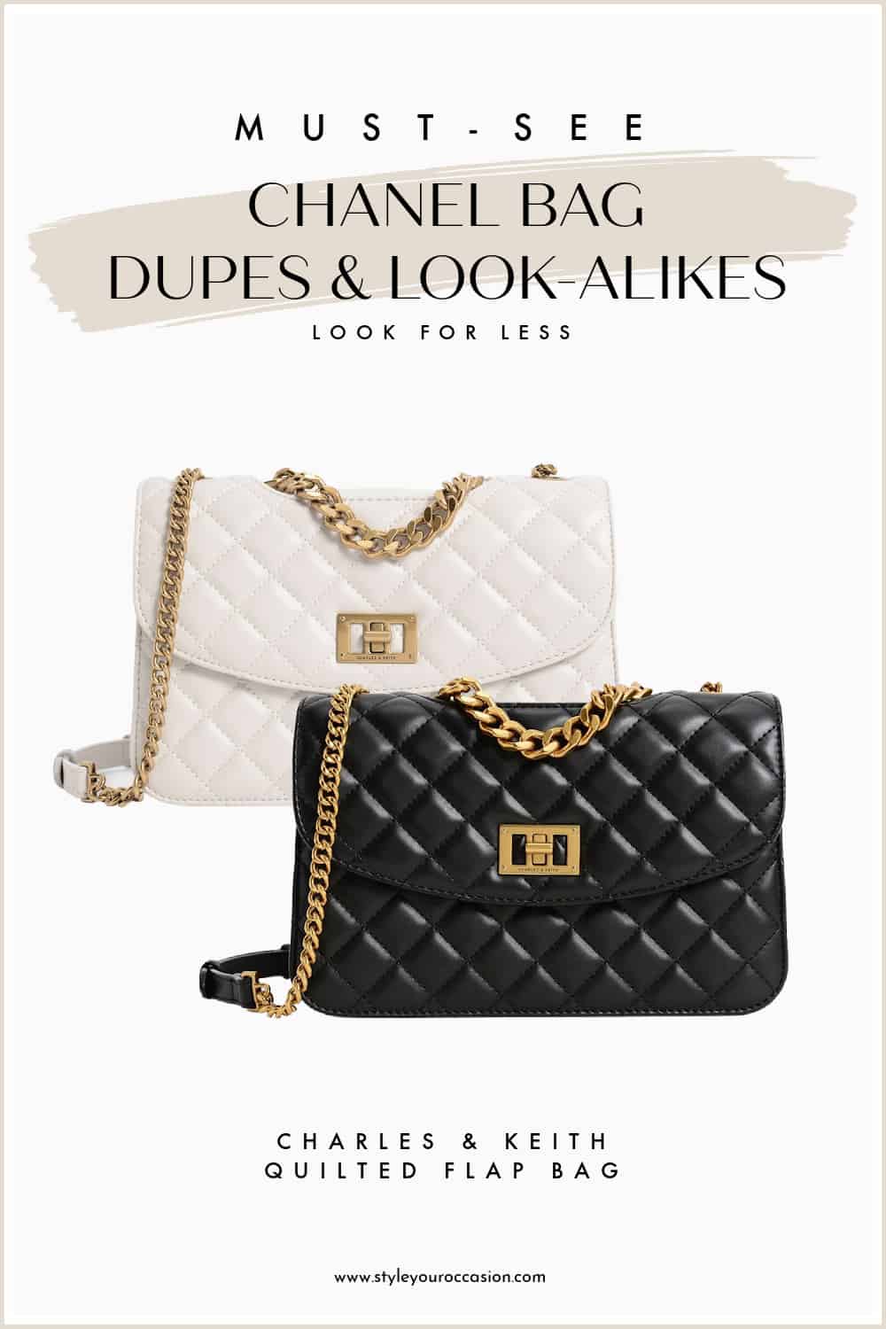 An image of a quilted Chanel bag dupe by Charles & Keith
