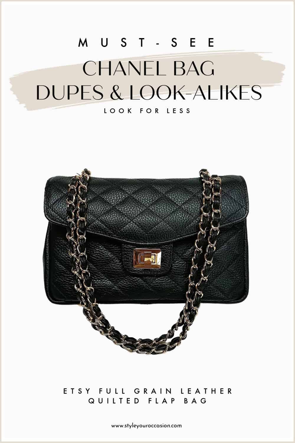 An image of a quilted Chanel bag dupe from Etsy