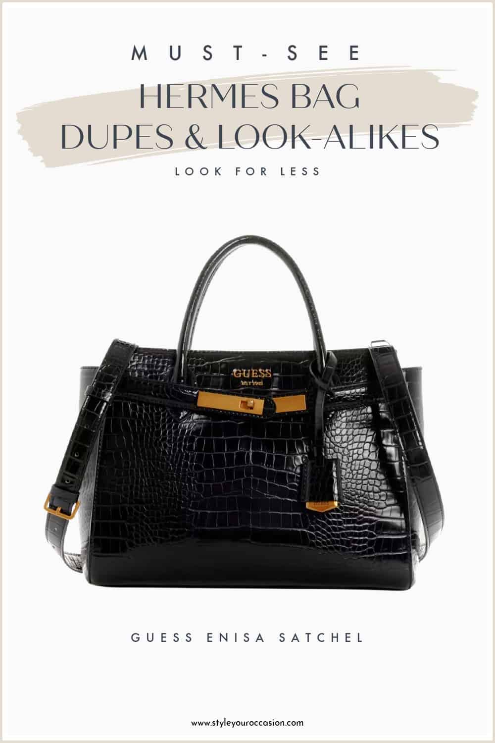 an image board of a croc-embossed black leather Hermes bag dupe from guess