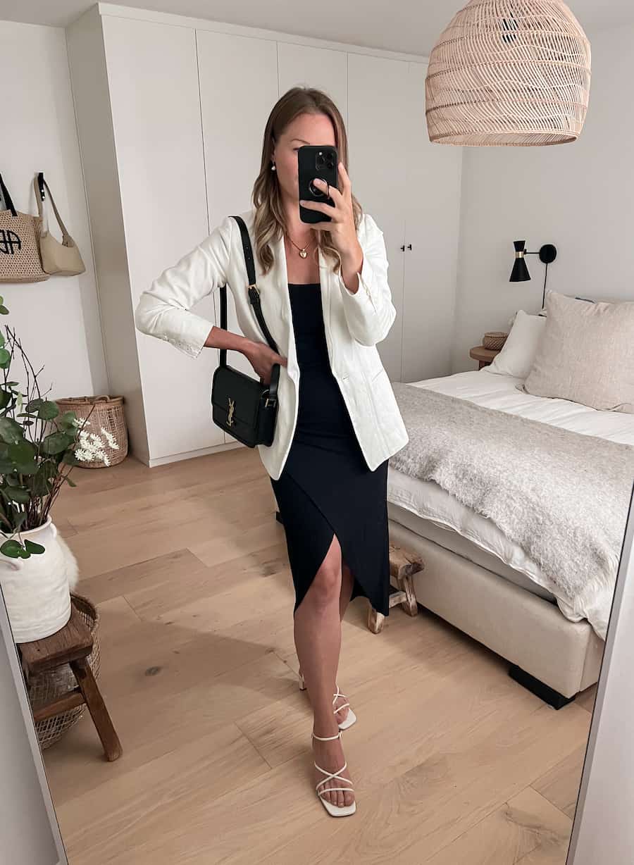 Black dress outlet with blazer outfit