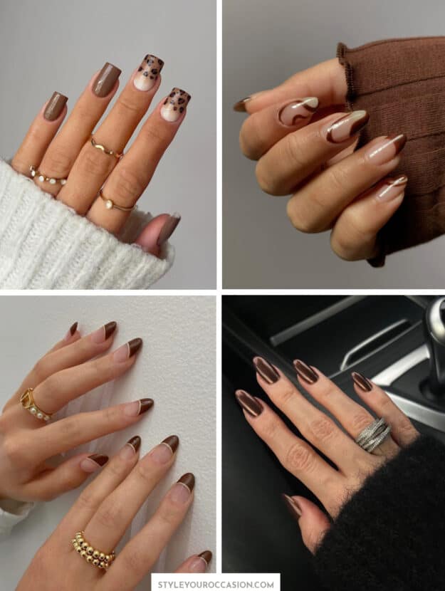 collage of brown nail designs
