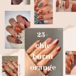 collage of hands with burnt orange nail designs