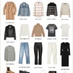 a stylish Fall Capsule Wardrobe 2023 with neutral, minimal clothing, shoes, and accesories