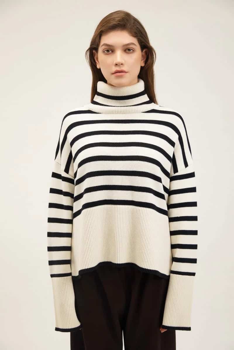A toteme white and black striped sweater dupe from lily studio