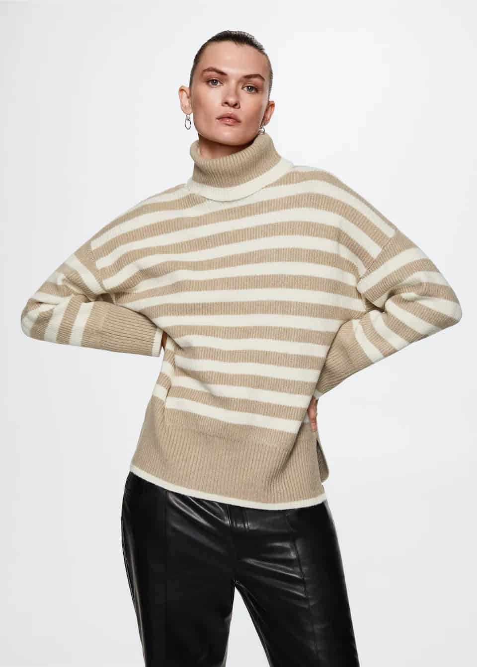 A toteme white and beige striped sweater dupe from mango