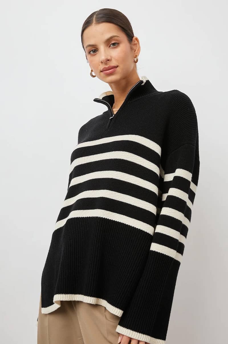 A toteme white and black striped sweater dupe from rails
