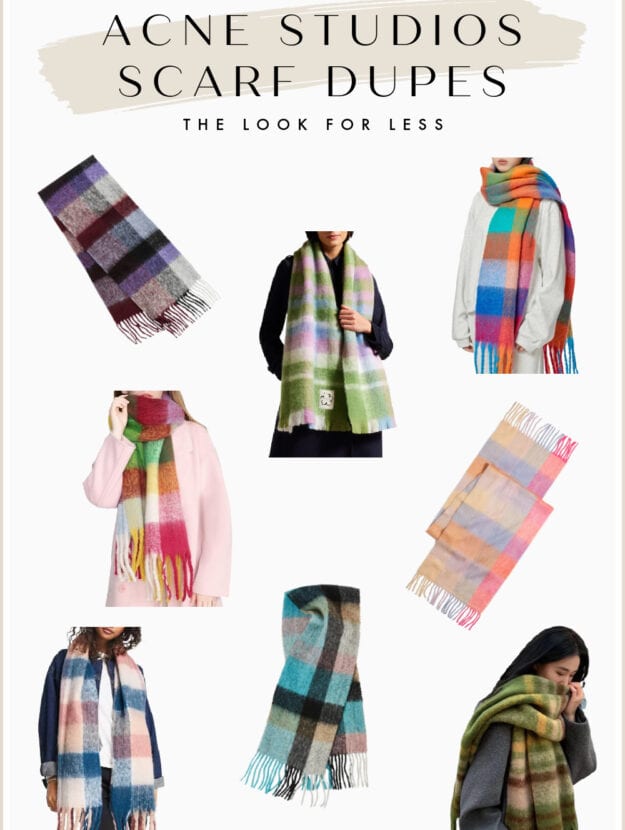An image board of colorful plaid Acne Studios scarf dupes