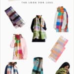 An image board of colorful plaid Acne Studios scarf look alikes