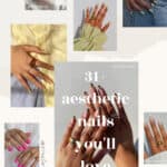 collage of hands with stunning aesthetic nails with different colors and designs