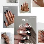 collage of hands with black nail designs and black nail art