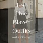 woman wearing a linen blazer with black bermuda shorts and black low pumps with text overlay "19+ chic blazer outfits"