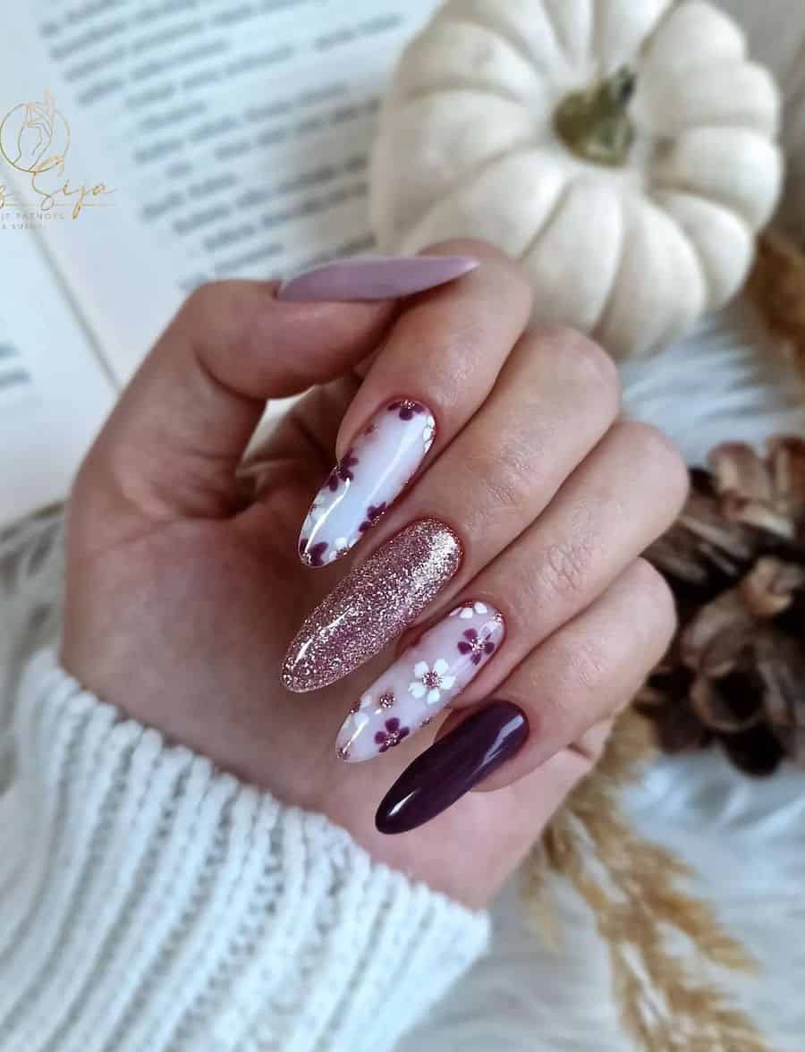 Burgundy, rose gold foil &... - Nails at The Lavender Lodge | Facebook