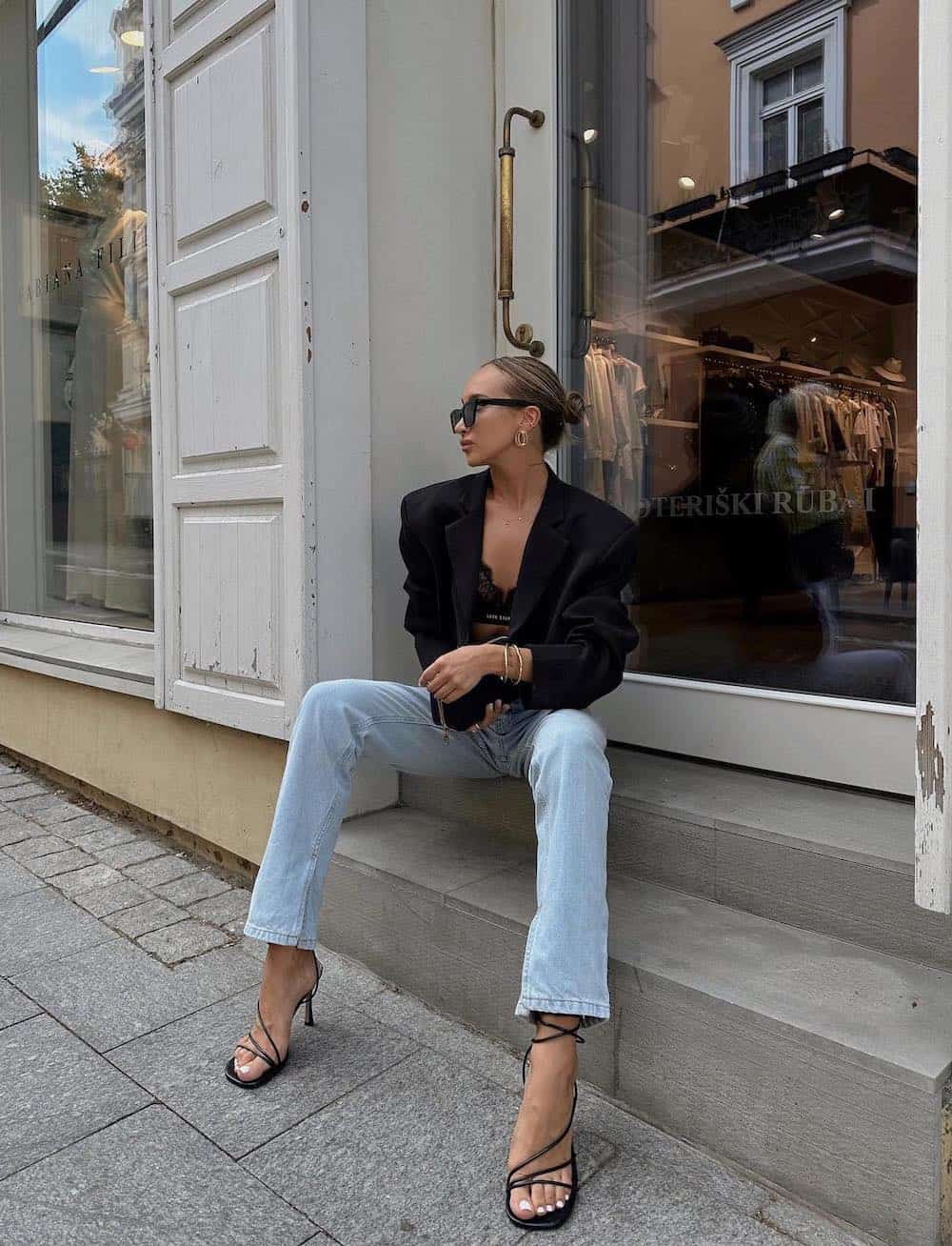 Cropped Blazer over Tank and Jeans