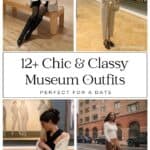 collage of four women wearing stylish museum outfits
