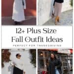 collage of four plus size women wearing stylish outfits for Thanksgiving