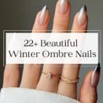 hand with smoky black ombre nails with text overlay "22+ beautiful winter ombre nails"