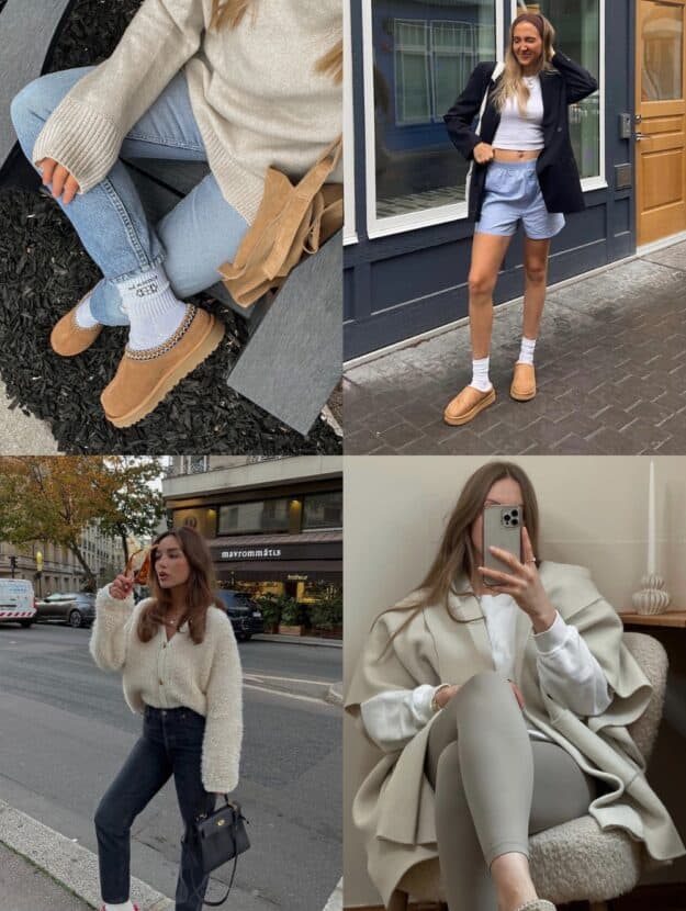collage of four women wearing Ugg Tasman outfits