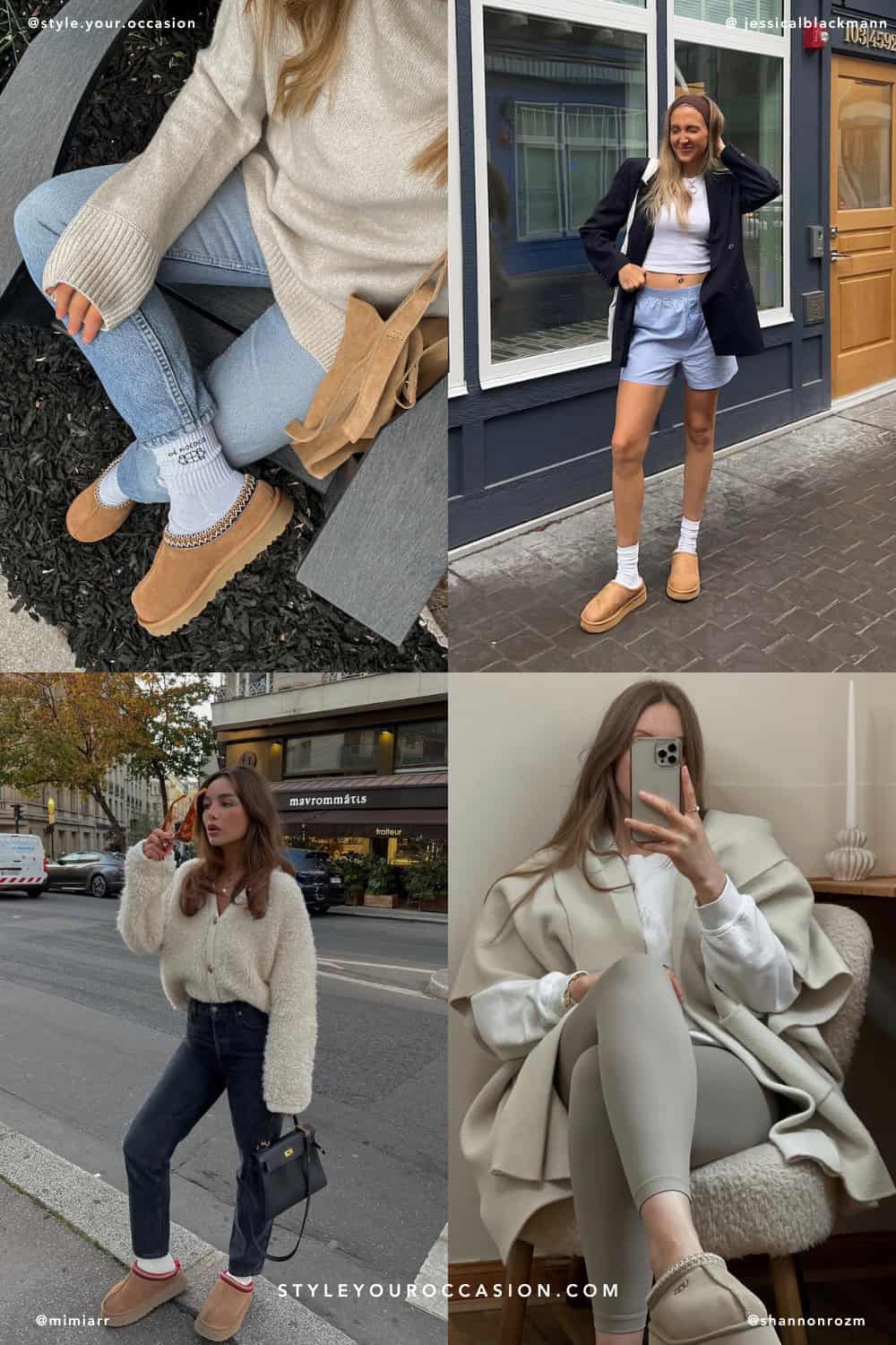 collage of four women wearing Ugg Tasman outfits