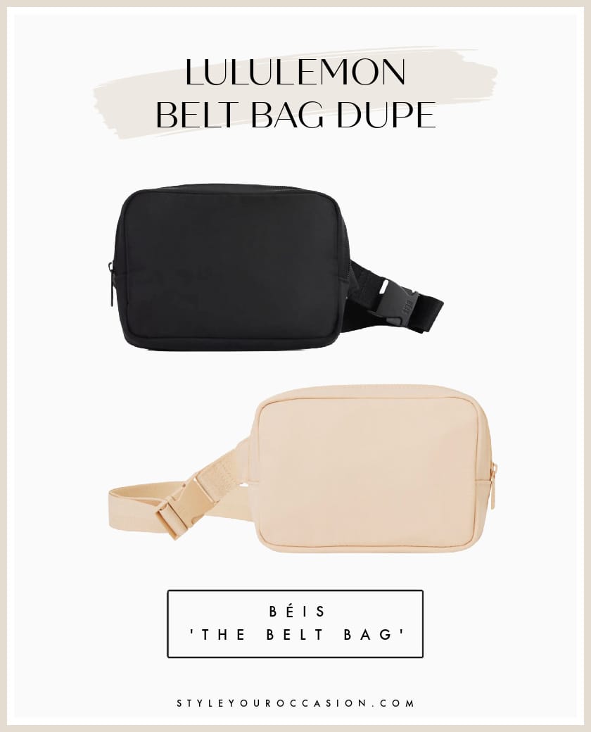 image of two belt bags in black and beige from Beis that look like the Lululemon belt bag