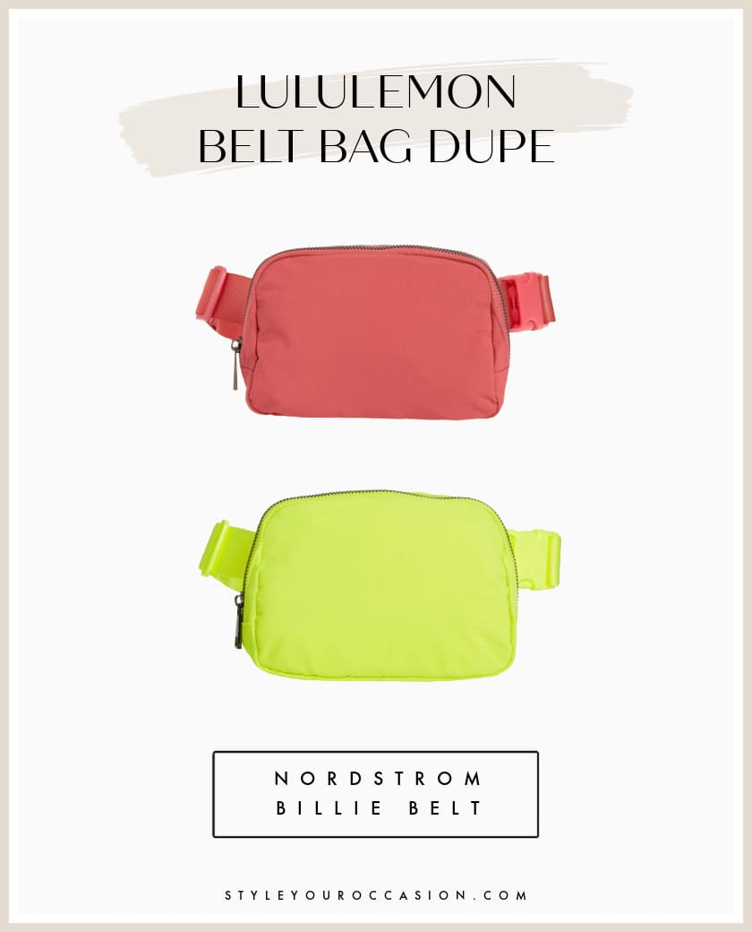 Two Lululemon belt bag dupe from Rainbow Unicorn Birthday Surprise brand in hot pink and neon green