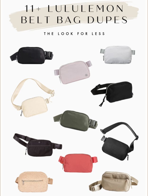 collage of black and colorful belt bags that are dupes of the Lululemon Everywhere belt bag