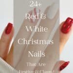 Classic red manicure with white glitter accent nails and red and white candy can details.
