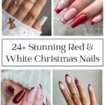 collage of four hands with red and white Christmas nails