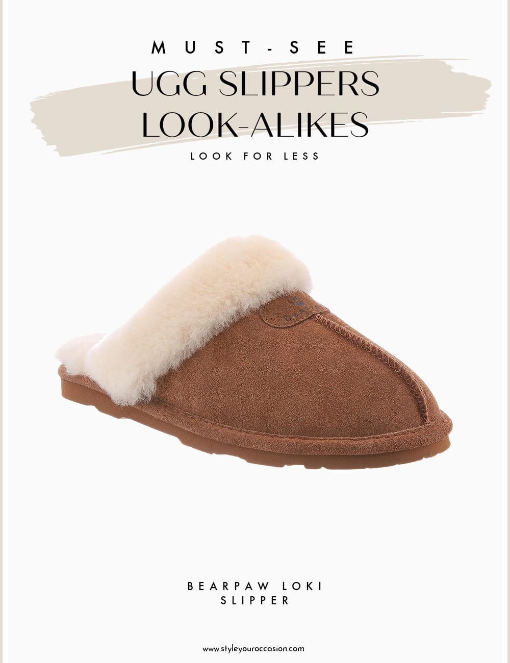An image board of the Loki slippers from Bearpaw as a dupe for Ugg slippers