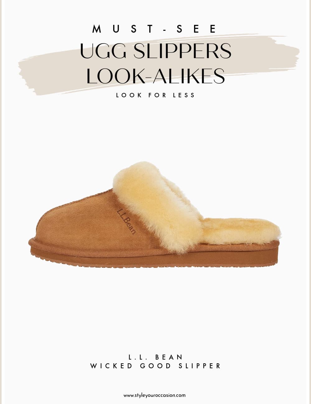 An image board of the Wicked Good slippers from L.L.Bean as a dupe for Ugg Tazman slippers