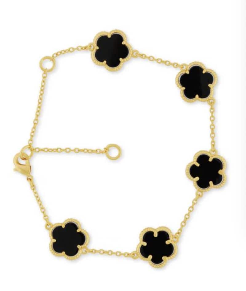 An image board of a Van Cleef bracelet dupe from Jankuo in black and gold