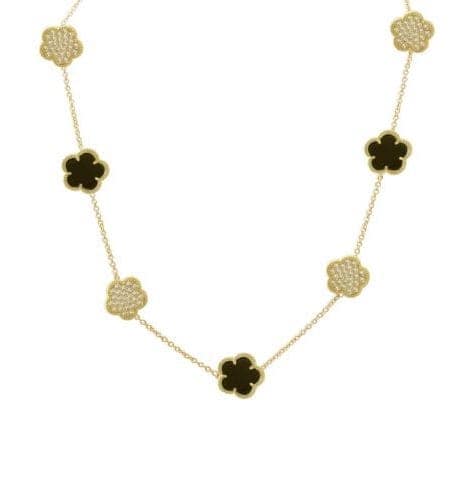 An image board of a Van Cleef necklace dupe from Jankuo in alternating black and gold