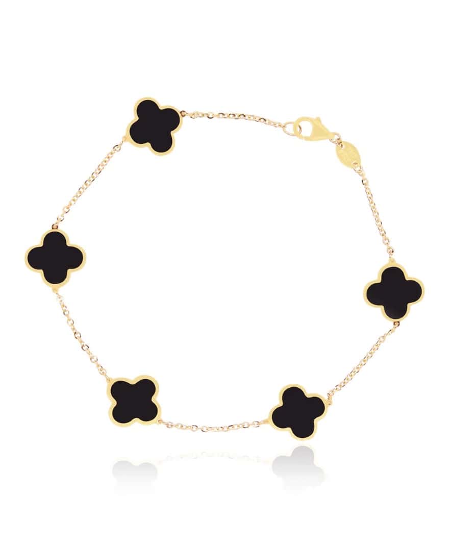 An image board of a Van Cleef bracelet dupe from Lovery in black and gold