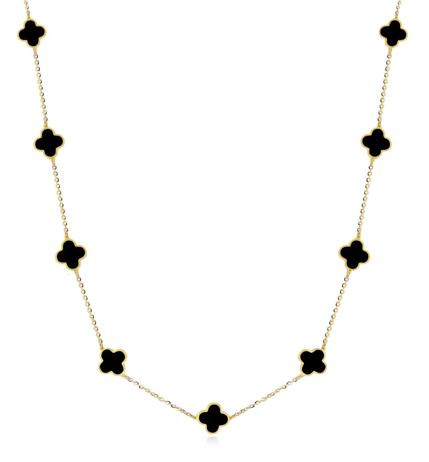 An image board of a Van Cleef necklace dupe from Lovery in black and gold